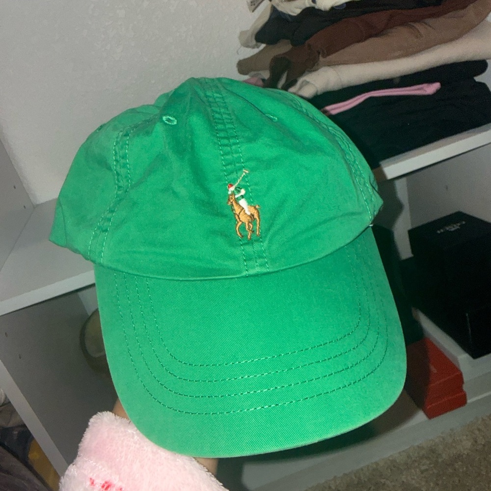 Ralph Lauren Mens Green Polo Pony Baseball Hat With Leather Strap